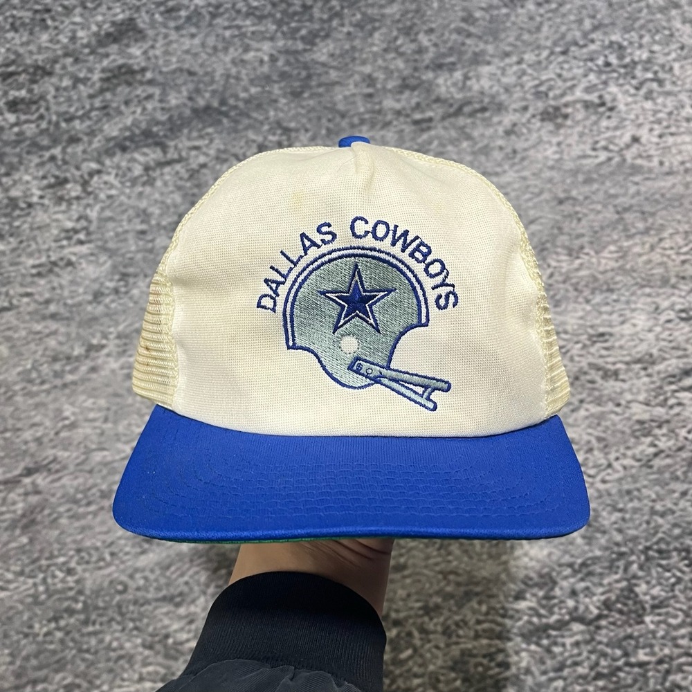 VTG Dallas Cowboys Trucker Hat Snap Back Embroidered Logo NFL 80s 90s White Blue
